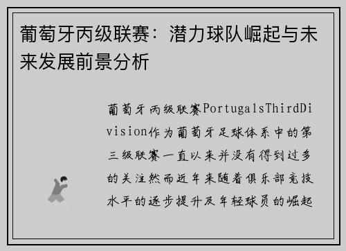葡萄牙丙级联赛：潜力球队崛起与未来发展前景分析